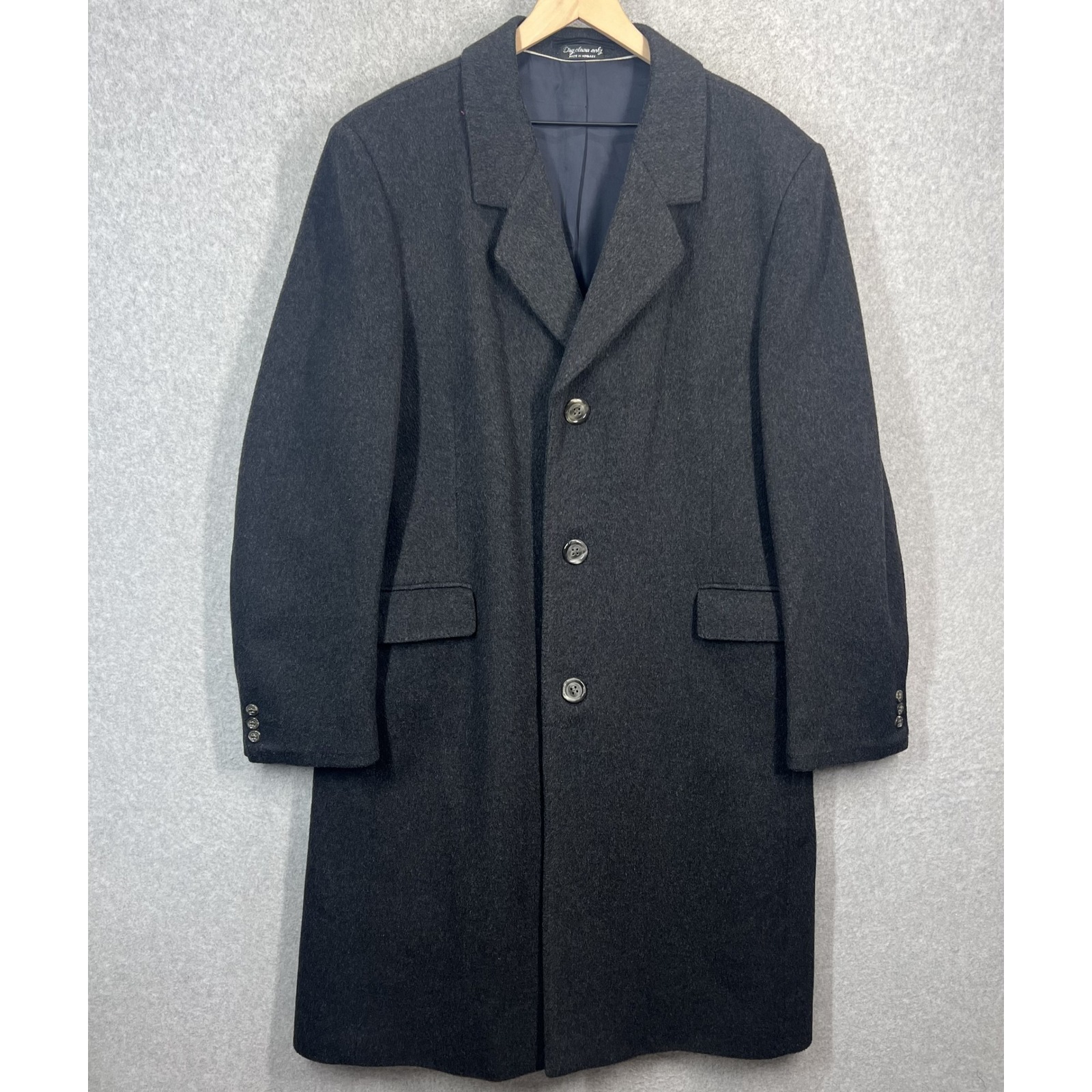 Teller Cashmere Coat Vintage Mens 42l Gray Long Overcoat Wool Blend Hungary Euc
